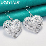 925 Silver Heart Hollow Flower Earrings For Women Wedding