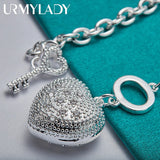 925 Silver Heart Key Zircon Bracelet Wedding Engagement Jewelry