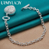 925 Silver Heart Key Zircon Bracelet Wedding Engagement Jewelry
