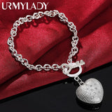 925 Silver Heart Key Zircon Bracelet Wedding Engagement Jewelry