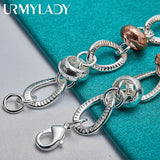 925 Silver Heart Lock Key Bracelet Wedding Gift Jewelry
