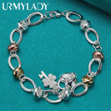 925 Silver Heart Lock Key Bracelet Wedding Gift Jewelry