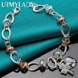 925 Silver Heart Lock Key Bracelet Wedding Gift Jewelry
