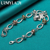 925 Silver Heart Lock Key Bracelet Wedding Gift Jewelry
