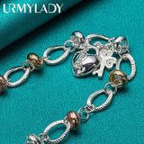 925 Silver Heart Lock Key Bracelet Wedding Gift Jewelry