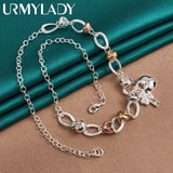 925 Silver Heart Lock Key Charm Necklace 20 Inch Chain