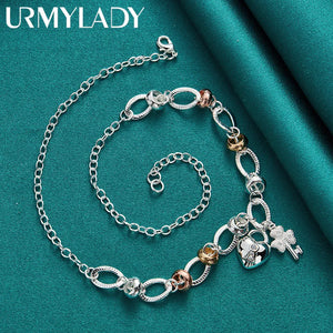925 Silver Heart Lock Key Charm Necklace 20 Inch Chain