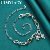 925 Silver Heart Lock Key Charm Necklace 20 Inch Chain