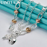 925 Silver Heart Lock Key Charm Necklace 20 Inch Chain