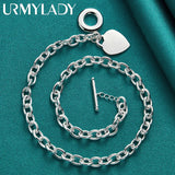 925 Silver Heart Pendant Necklace 18" Chain Wedding Engagement Party