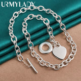 925 Silver Heart Pendant Necklace 18" Chain Wedding Engagement Party
