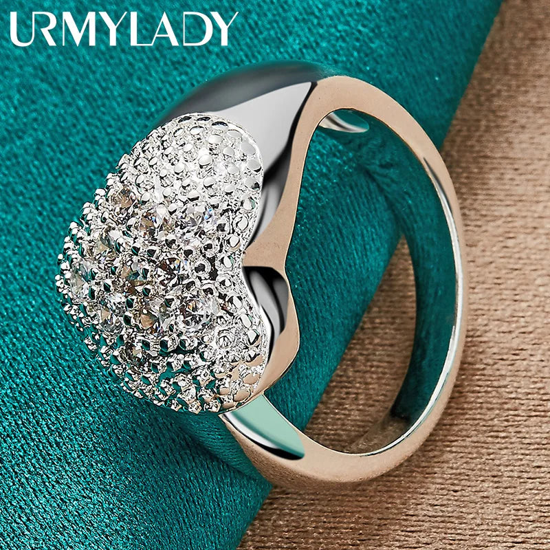 925 Silver Heart Zircon Ring Women Wedding Party Charm Jewelry