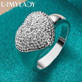 925 Silver Heart Zircon Ring Women Wedding Party Charm Jewelry
