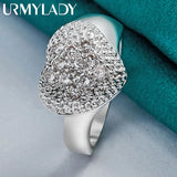 925 Silver Heart Zircon Ring Women Wedding Party Charm Jewelry