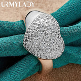 925 Silver Heart Zircon Ring Women Wedding Party Charm Jewelry