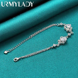 925 Silver Heart Zircon Bracelet Women Wedding Charm Jewelry