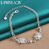925 Silver Heart Zircon Bracelet Women Wedding Charm Jewelry