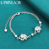 925 Silver Heart Zircon Bracelet Women Wedding Charm Jewelry