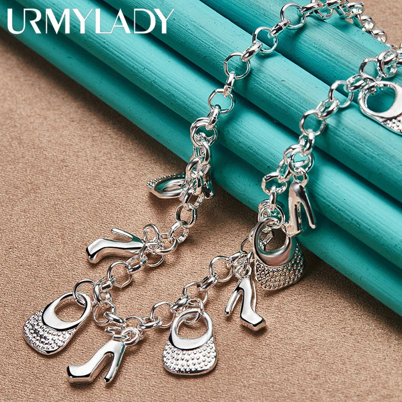 925 Silver High Heels Bag Pendant Necklace for Women Wedding Gift