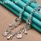 925 Silver High Heels Bag Pendant Necklace for Women Wedding Gift