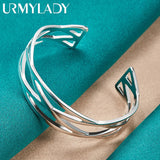 925 Silver Hollow Cross Bangles Bracelet Women Wedding Jewelry