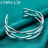 925 Silver Hollow Cross Bangles Bracelet Women Wedding Jewelry