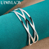 925 Silver Hollow Cross Bangles Bracelet Women Wedding Jewelry