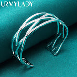 925 Silver Hollow Cross Bangles Bracelet Women Wedding Jewelry
