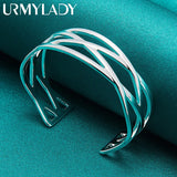 925 Silver Hollow Cross Bangles Bracelet Women Wedding Jewelry