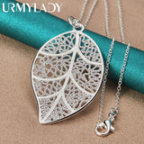925 Silver Hollow Leaf Necklace for Women Wedding Party