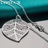925 Silver Hollow Leaf Necklace for Women Wedding Party