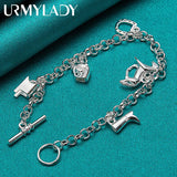 925 Silver Horse Shoe Boots Pendant Chain Bracelet Women