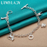 925 Silver Horse Shoe Boots Pendant Chain Bracelet Women