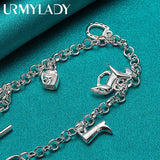 925 Silver Horse Shoe Boots Pendant Chain Bracelet Women