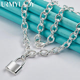 925 Silver Lock Pendant Necklace 18" for Women