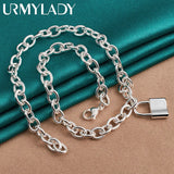 925 Silver Lock Pendant Necklace 18" for Women