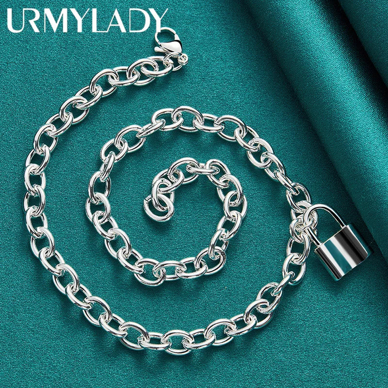 925 Silver Lock Pendant Necklace 18" for Women