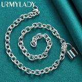 925 Silver Lock Pendant Necklace 18" for Women