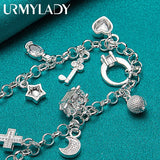 925 Silver Lock Moon Heart Cross Chain Bracelet Wedding Party Jewelry