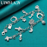 925 Silver Lock Moon Heart Cross Chain Bracelet Wedding Party Jewelry