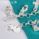 925 Silver Lock Moon Heart Cross Chain Bracelet Wedding Party Jewelry