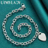 925 Silver Love Heart Pendant Necklace 18-Inch for Women