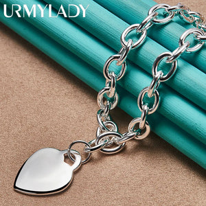 925 Silver Love Heart Pendant Necklace 18-Inch for Women