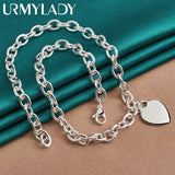 925 Silver Love Heart Pendant Necklace 18-Inch for Women