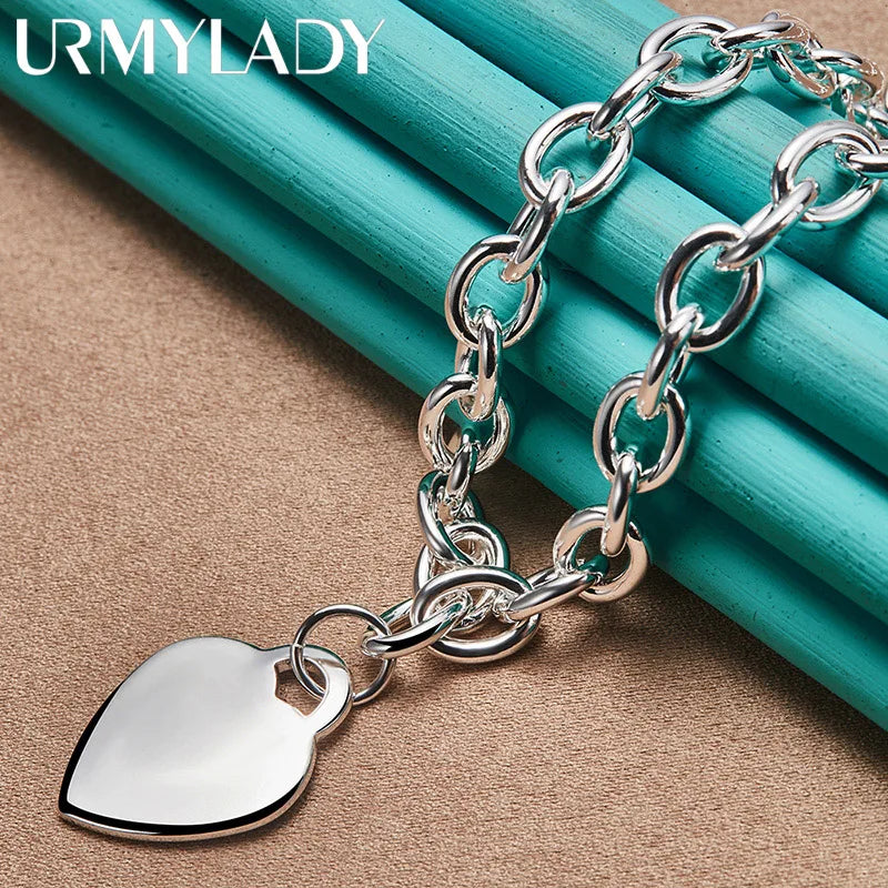 925 Silver Love Heart Pendant Necklace 18-Inch for Women