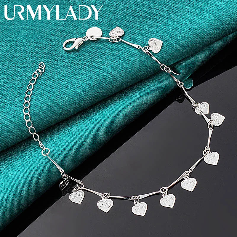 925 Silver Love Heart Bracelet for Women Wedding Gift