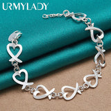 925 Silver Heart Chain Bracelet For Women Wedding Party