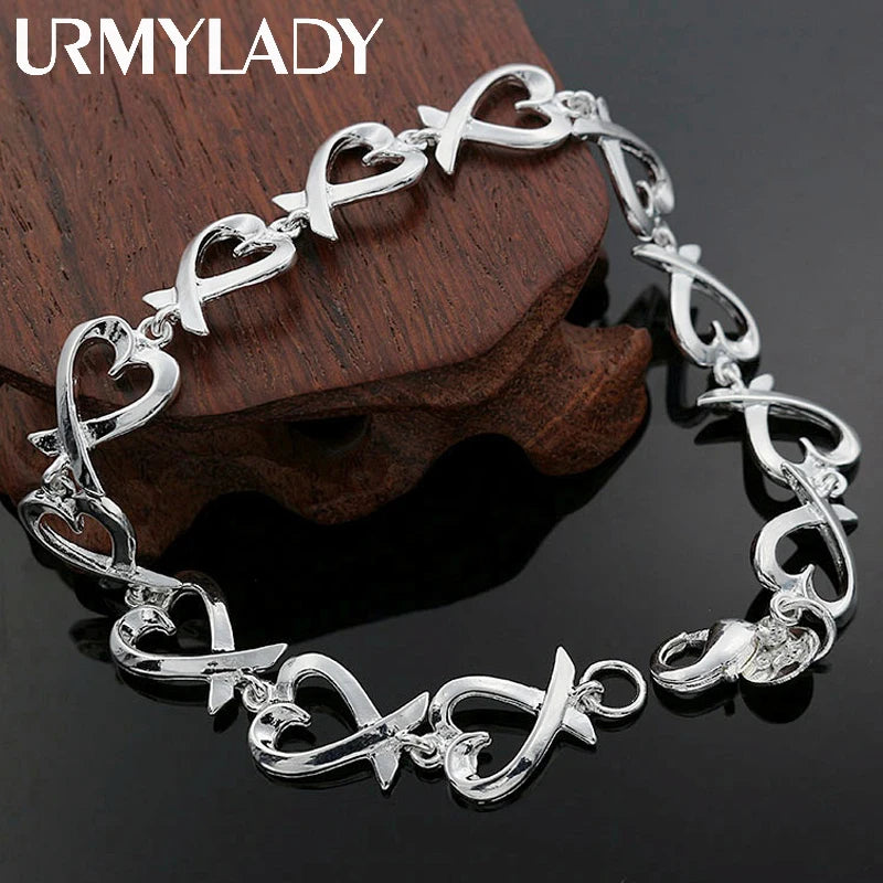 925 Silver Heart Chain Bracelet For Women Wedding Party