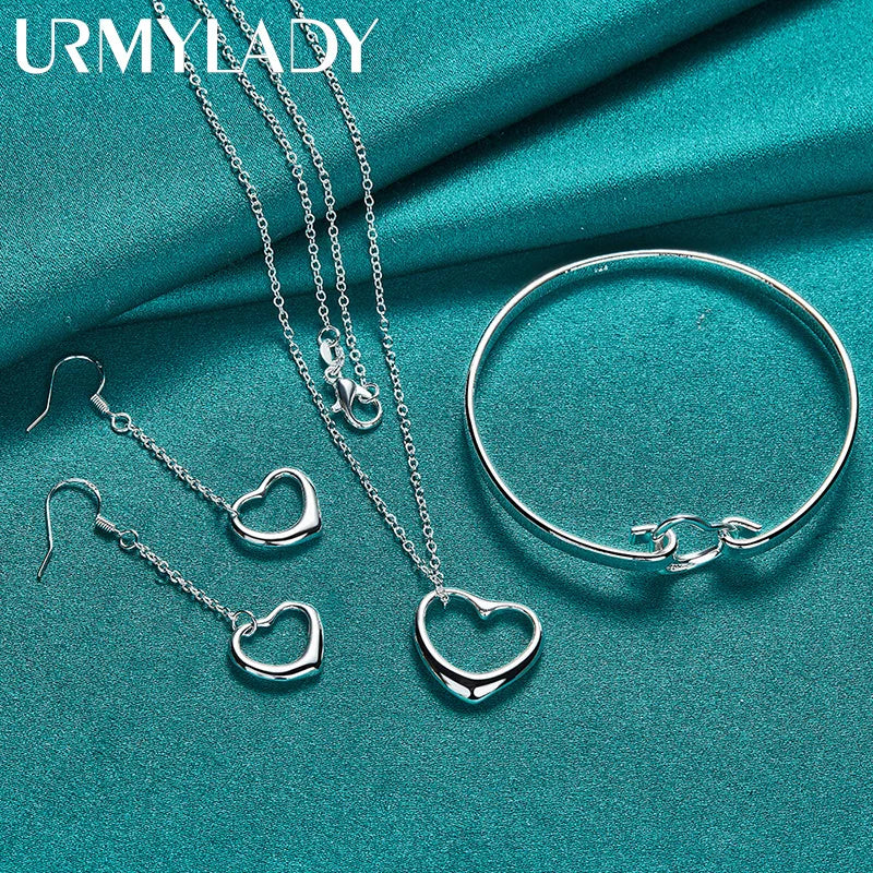 925 Silver Love Heart Jewelry Set for Women Wedding Party Charm Gift