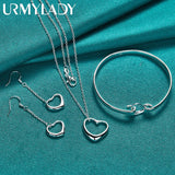 925 Silver Love Heart Jewelry Set for Women Wedding Party Charm Gift